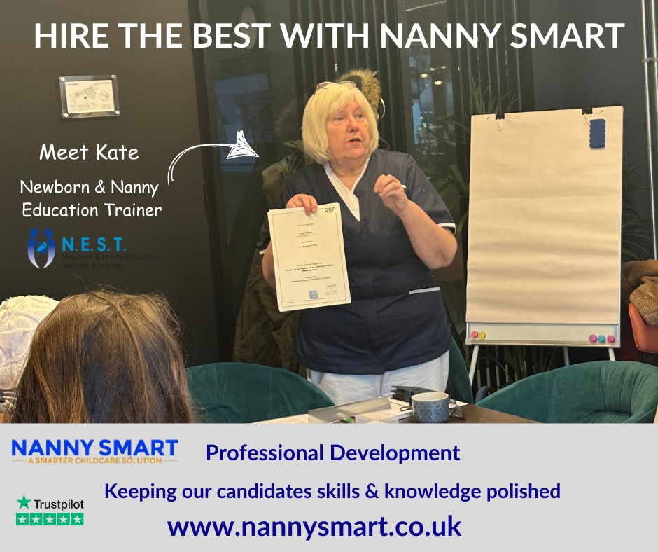 Professional nanny training session by Nanny Smart with expert trainer Kate, ensuring top-quality private childcare staff. Learn more at www.nannysmart.co.uk